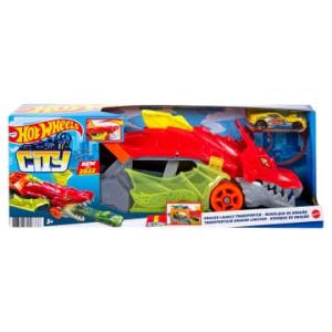 Pista de autos Hot Wheels City Remolque de Dragón color rojo/gris