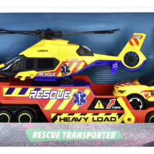 Dickie Camión Transportador de Rescate Volvo con Auto y Helicóptero Azul
